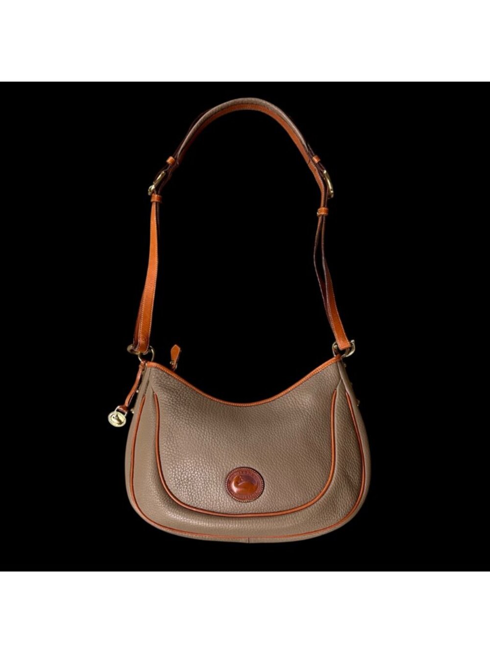 Vintage Dooney & Bourke Purse Crescent Sac Shoulder Bag Taupe Leather 1990s USA - Picture 3 of 16
